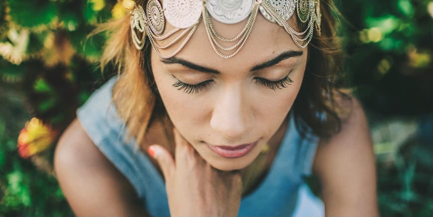 Close up of woman's eyelashes looking down