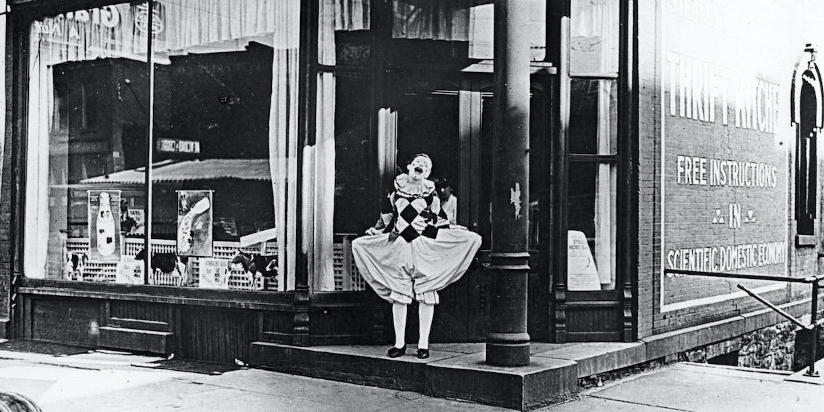 A black and white photo of Cho-Cho the Health Clown. Photo courtesy of Cornell University.
