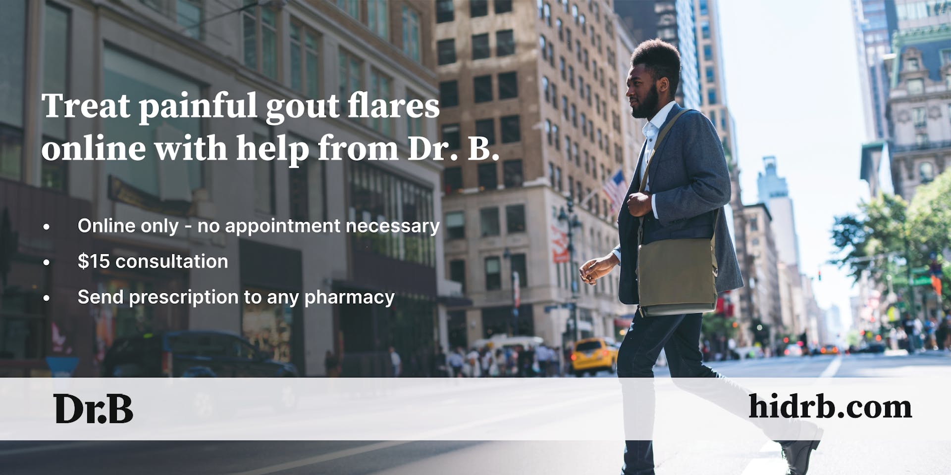 Banner advertising Dr. B's services for gout treatments